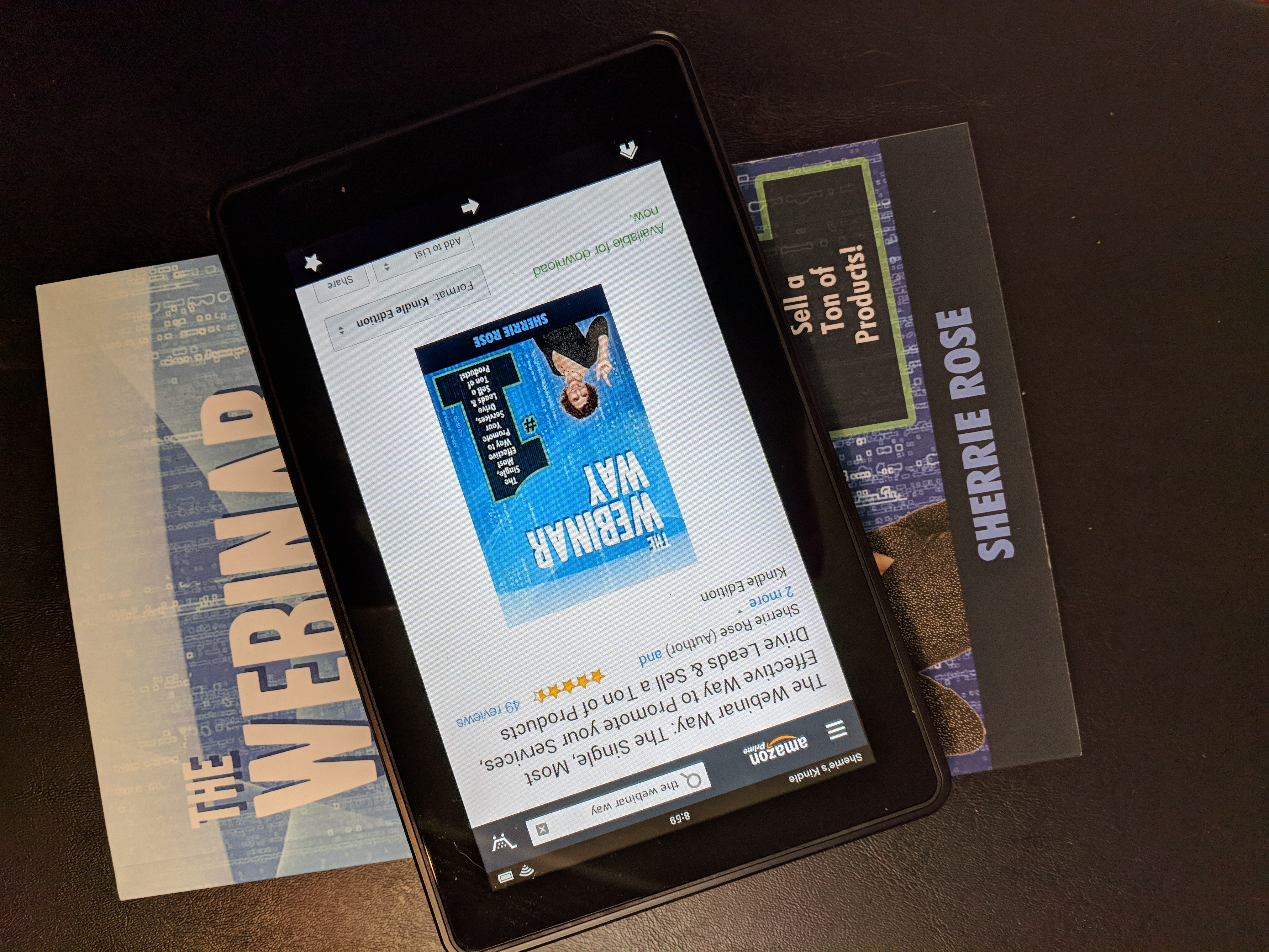 Photo of book, The Webinar Way by Sherrie Rose, author, on Kindle