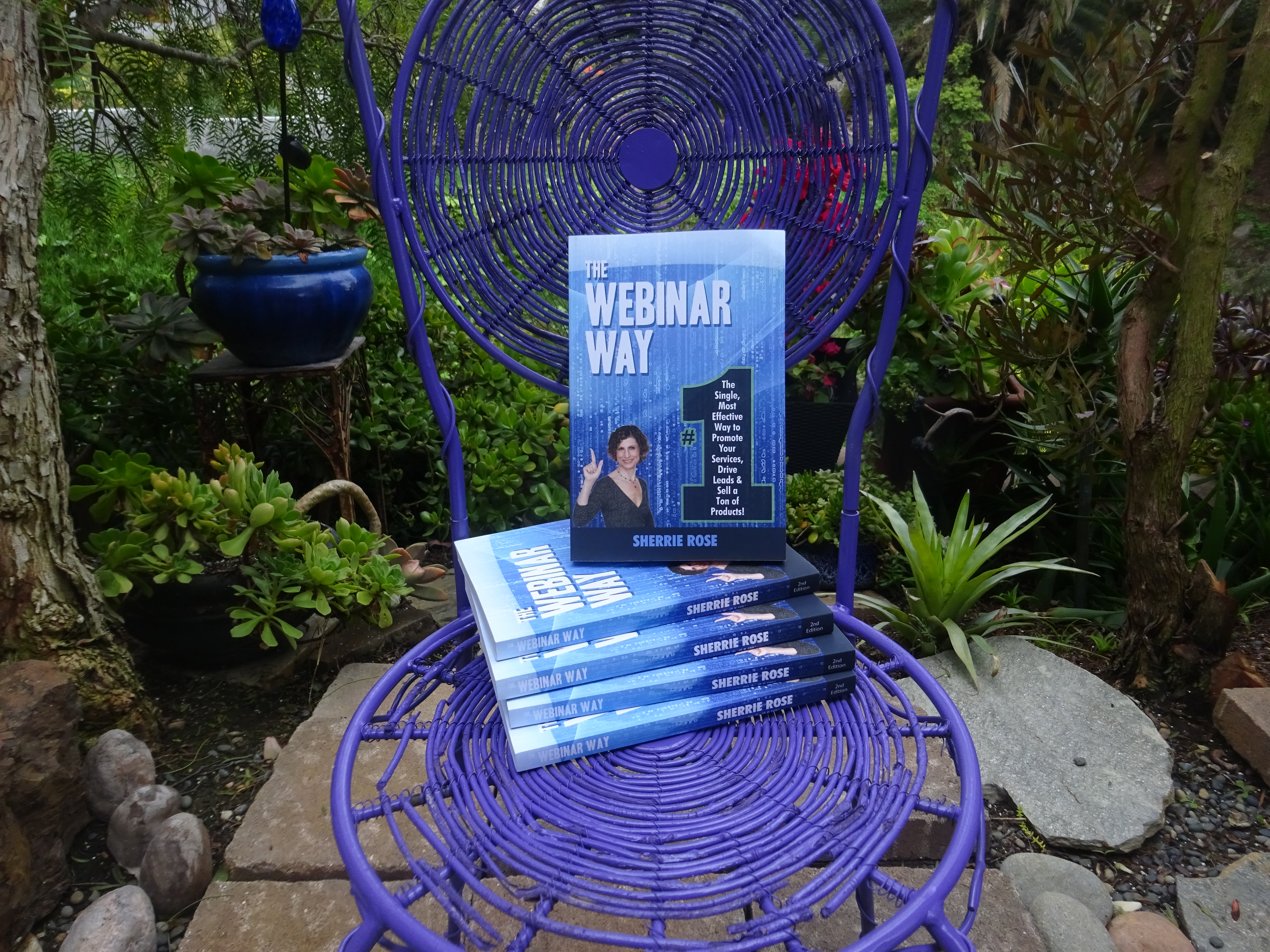 Photo of book, The Webinar Way by Sherrie Rose, author, copies stacked