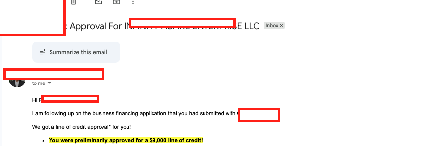 Client unlocked $9,000 credit line