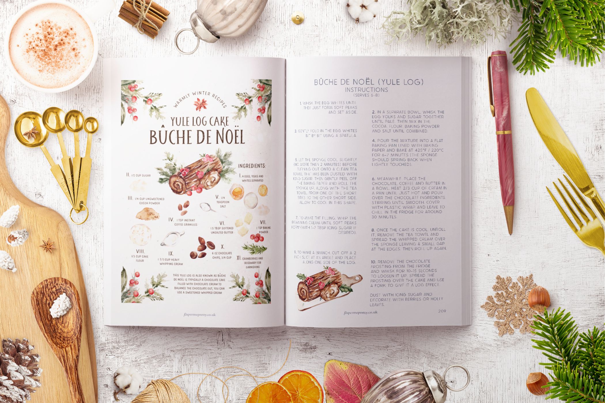 Yule Loge cake recipe inside the planner