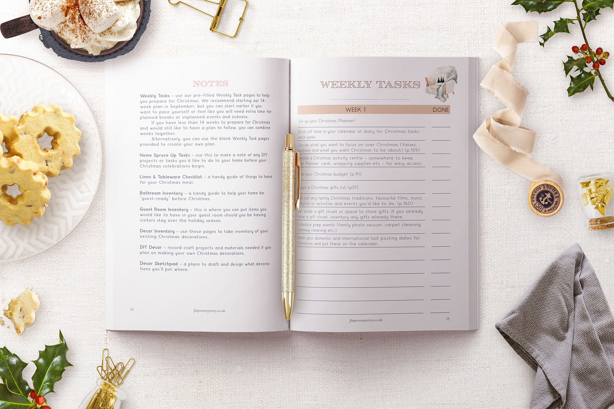 Weekly Tasks double-page spread inside the planner
