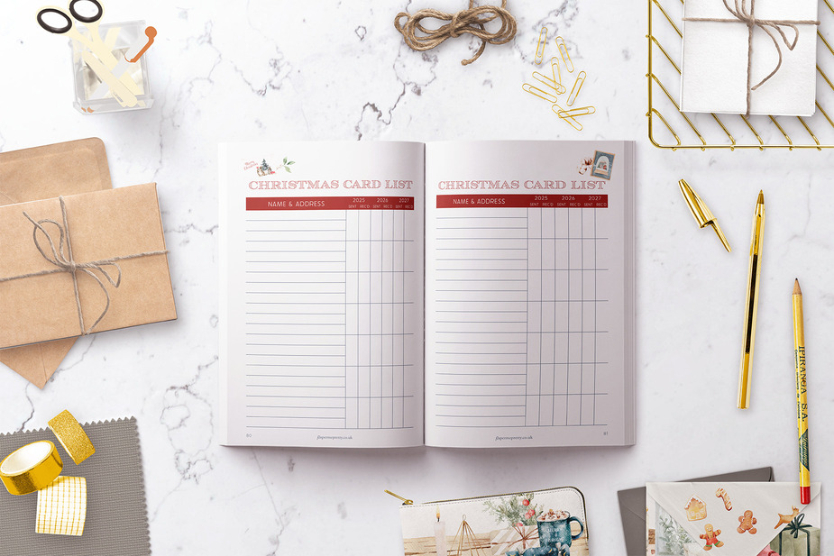 Christmas Card List pages inside the planner