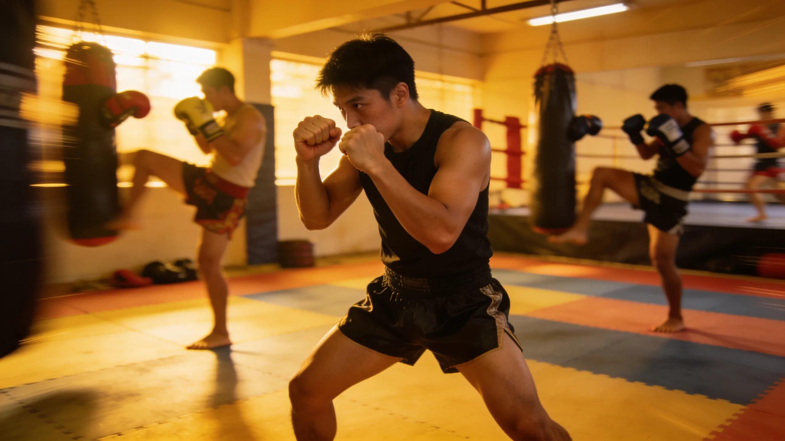 Practitioner demonstrating key footwork patterns for improving agility in Muay Thai
