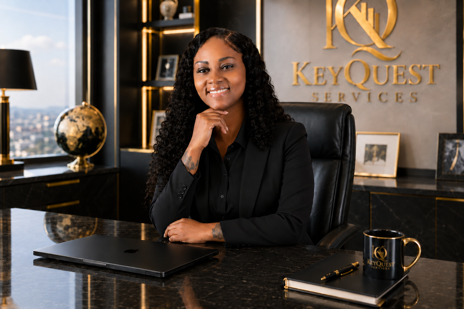 Kayla Joshua seated in a KeyQuest office