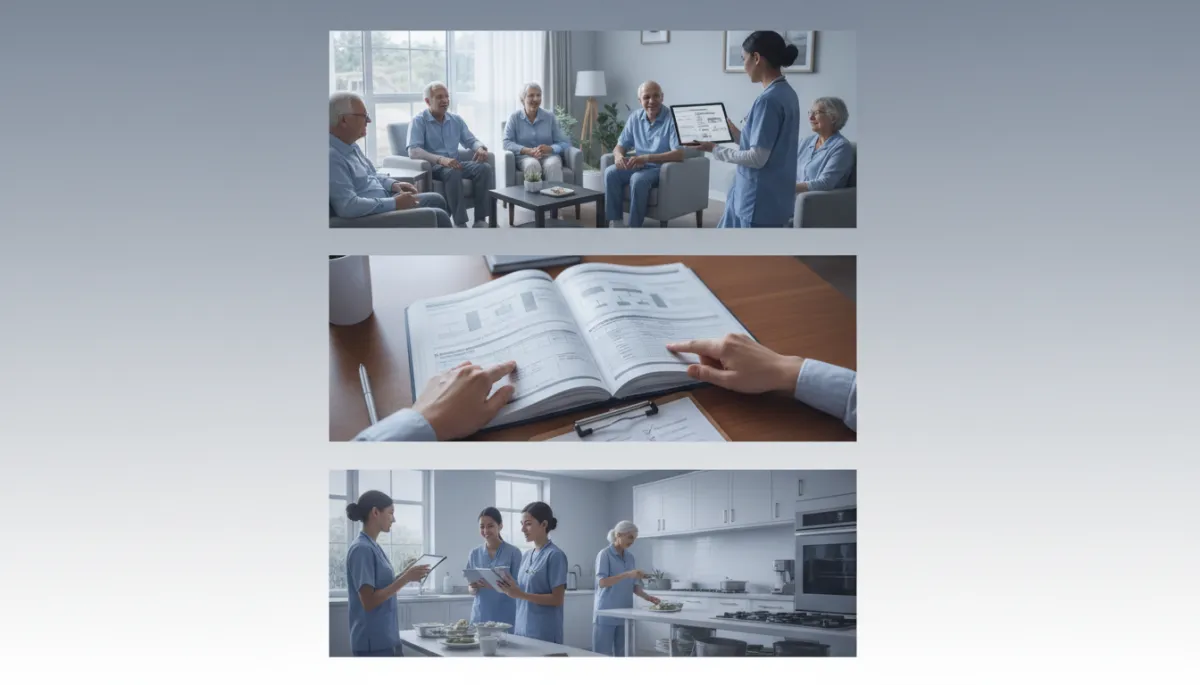 Assisted living administrator reviewing facility operations and consulting resources Assisted living administrator reviewing facility operations and consulting resources