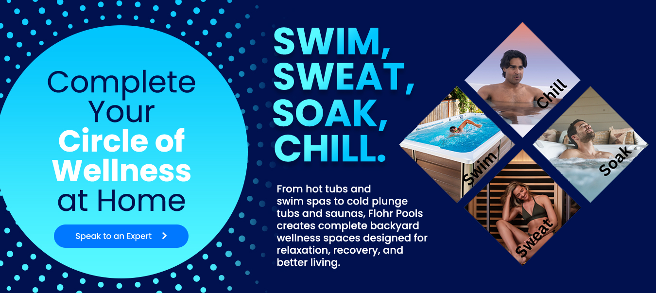 Couple relaxing in a luxury hot tub at night with promotional text advertising hot tubs starting at $9,995 with a $2,500 bonus package.