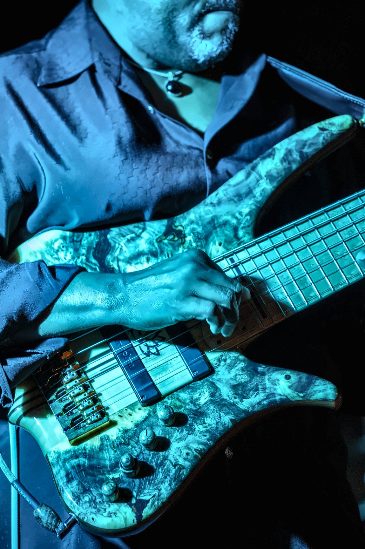 Close-up of a live bass performance