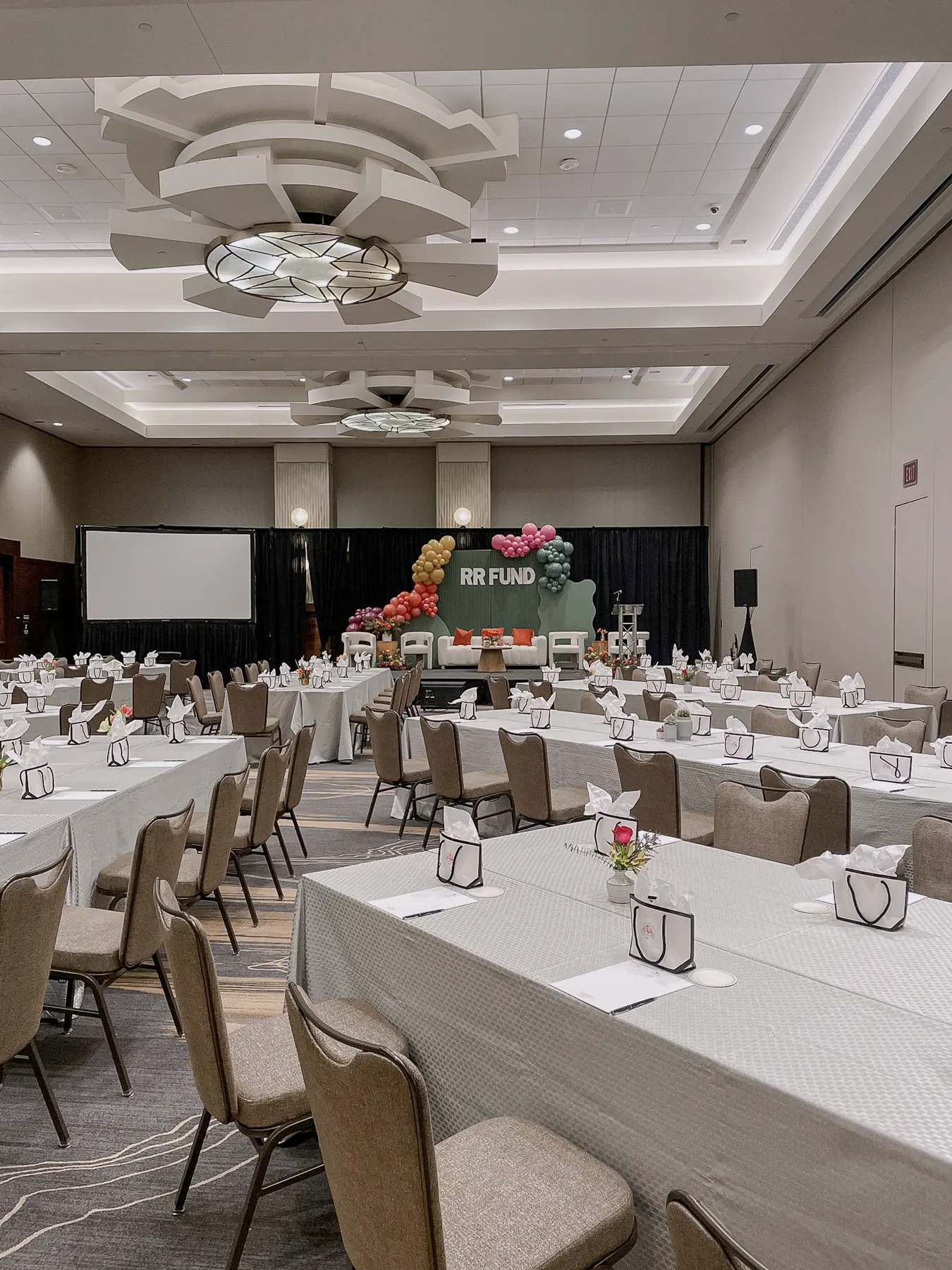 Conference room prepared for the RR Fund retreat education program