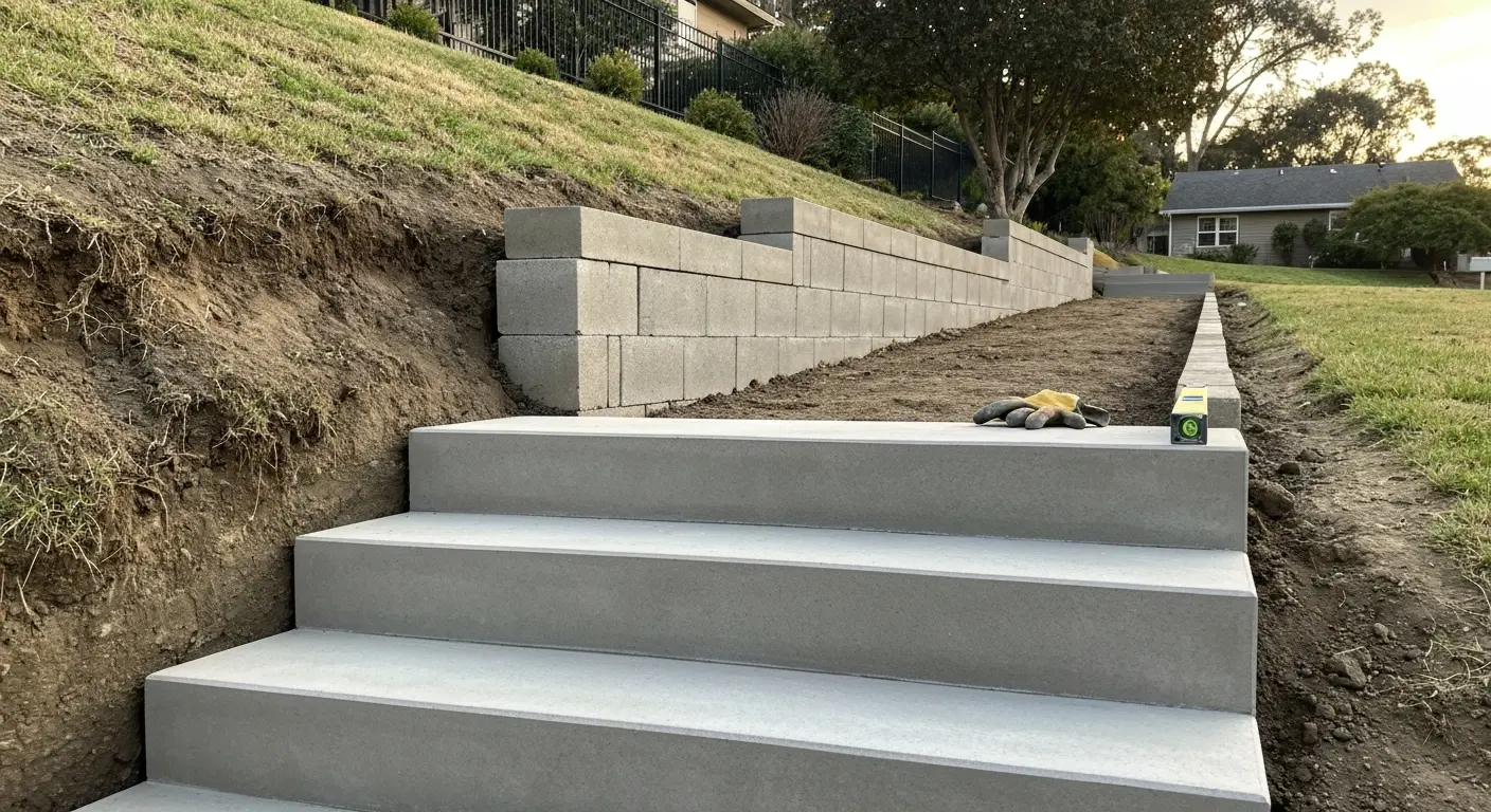 Retaining wall and steps
