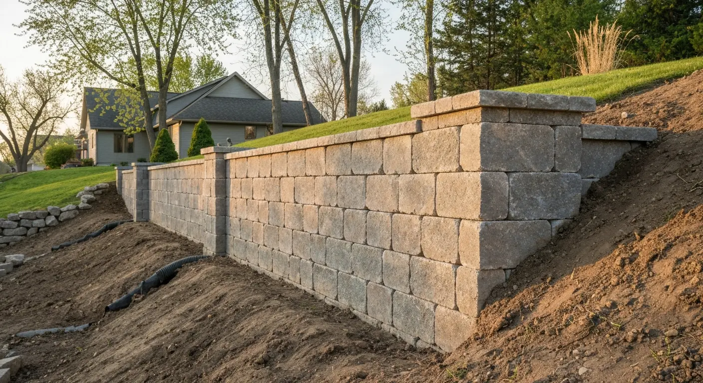 Retaining wall built with stone blocks