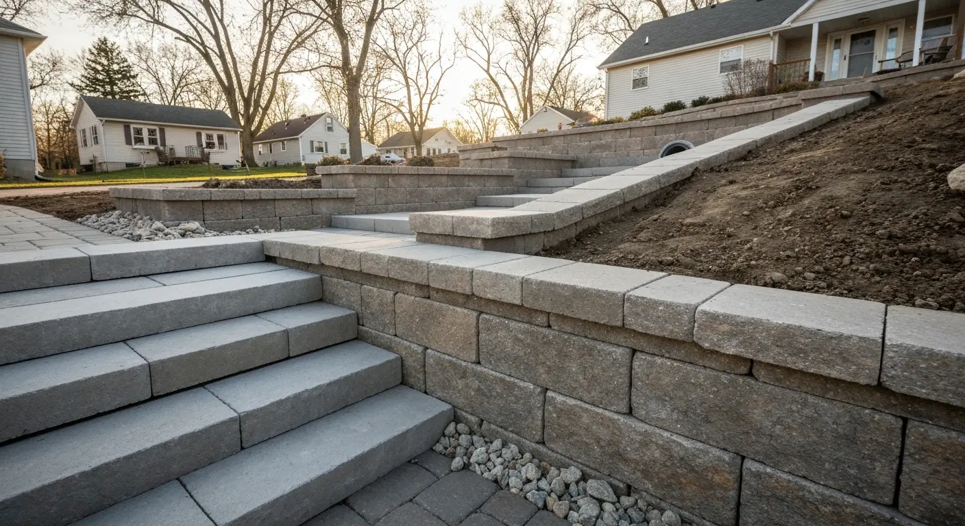 Retaining wall and precast steps