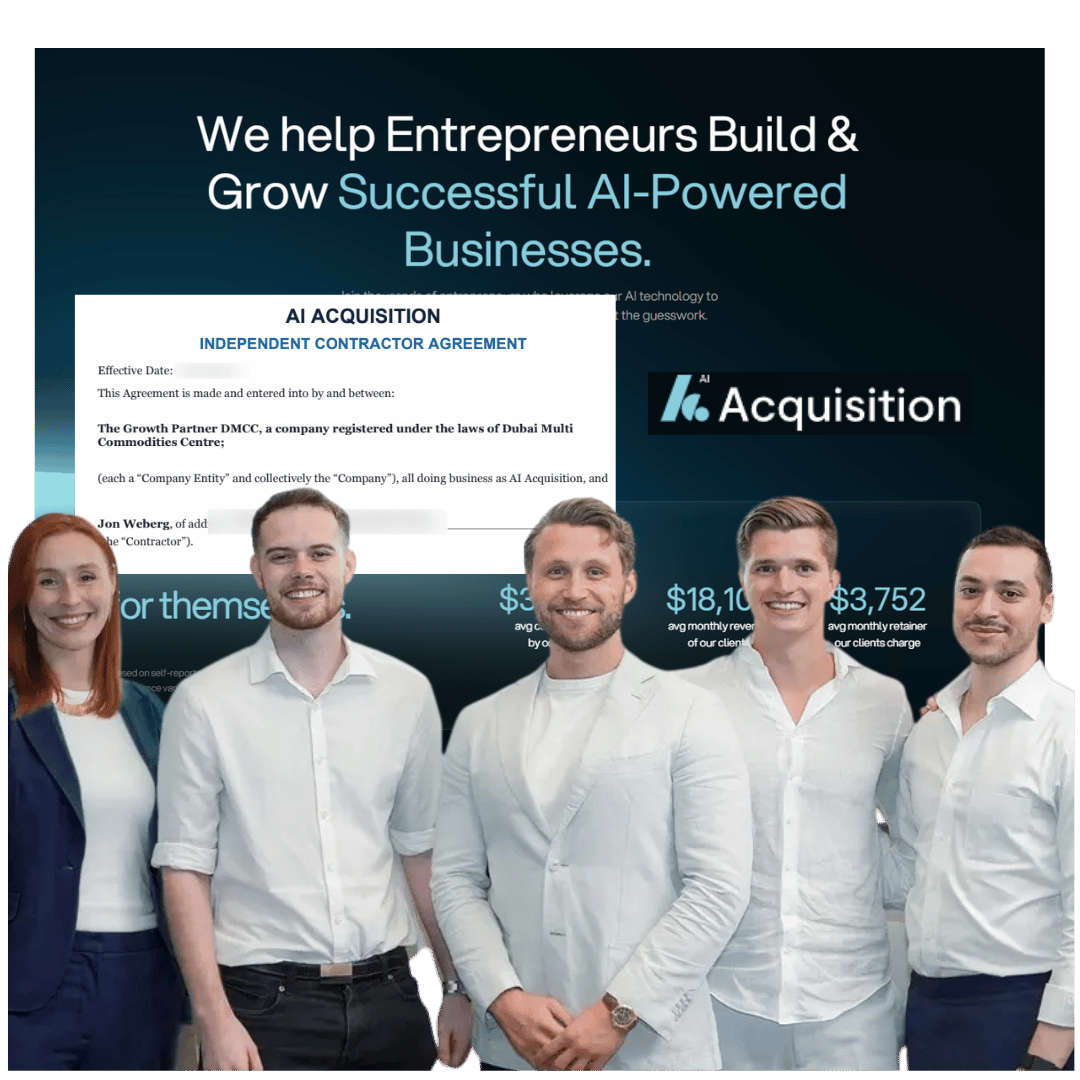 AI Acquisition, $1,322,312 collected in 30 days, signed independent contractor agreement between AI Acquisition and Jon Weberg