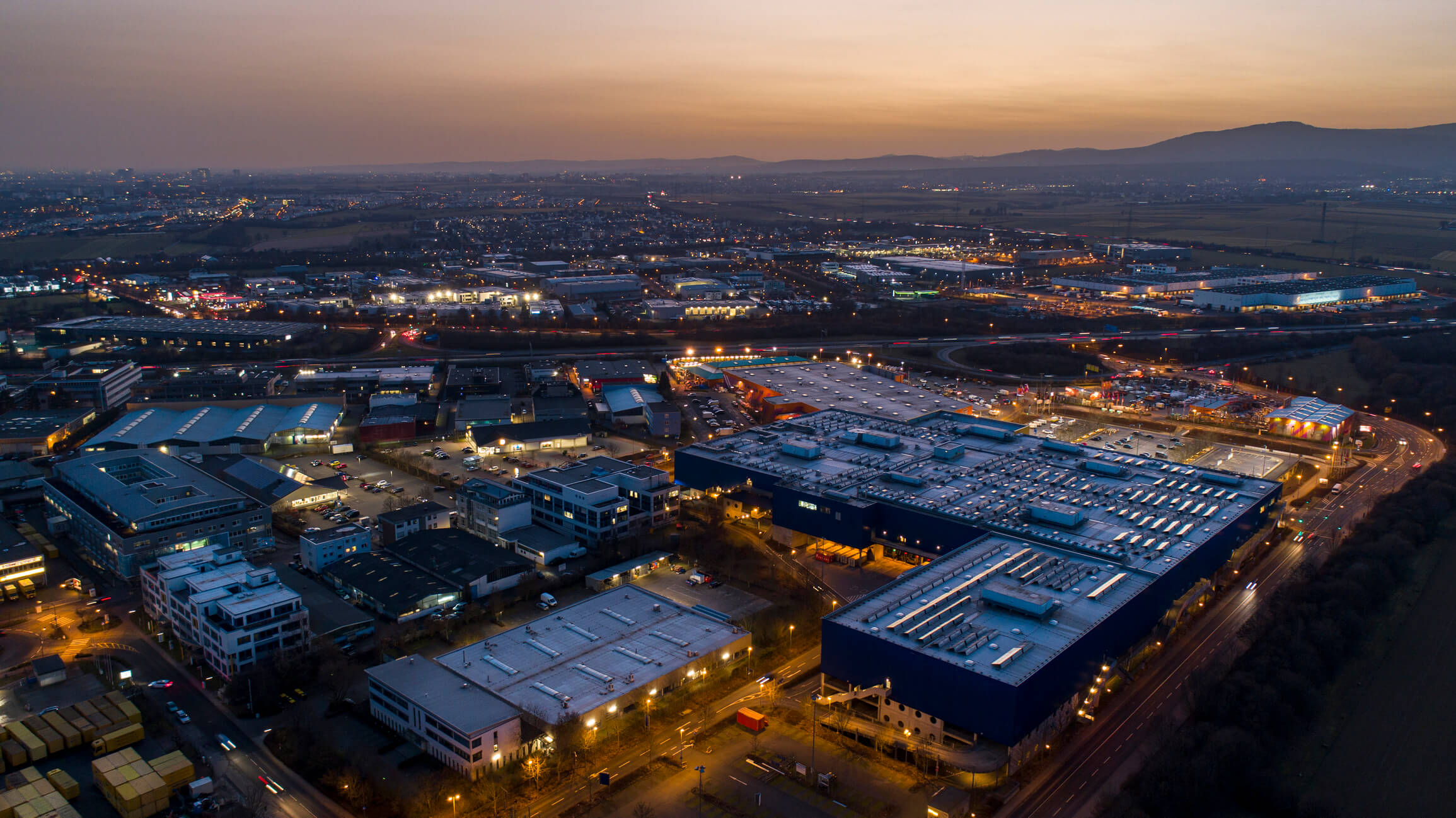 Commercial property at twilight