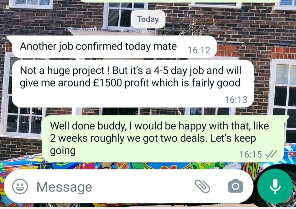 WhatsApp message: £1,500 profit
