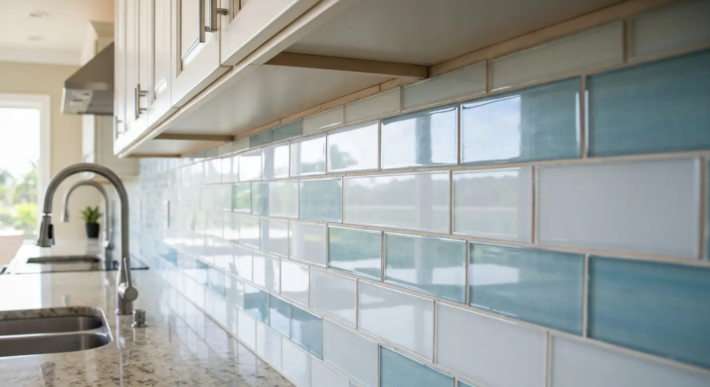 Glass tile backsplash installation