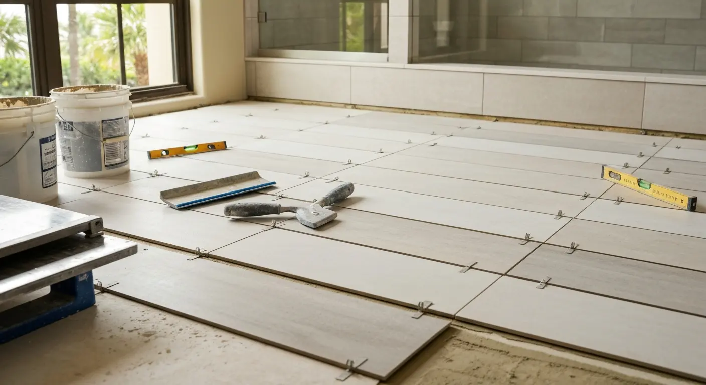 Tile bathroom flooring installation