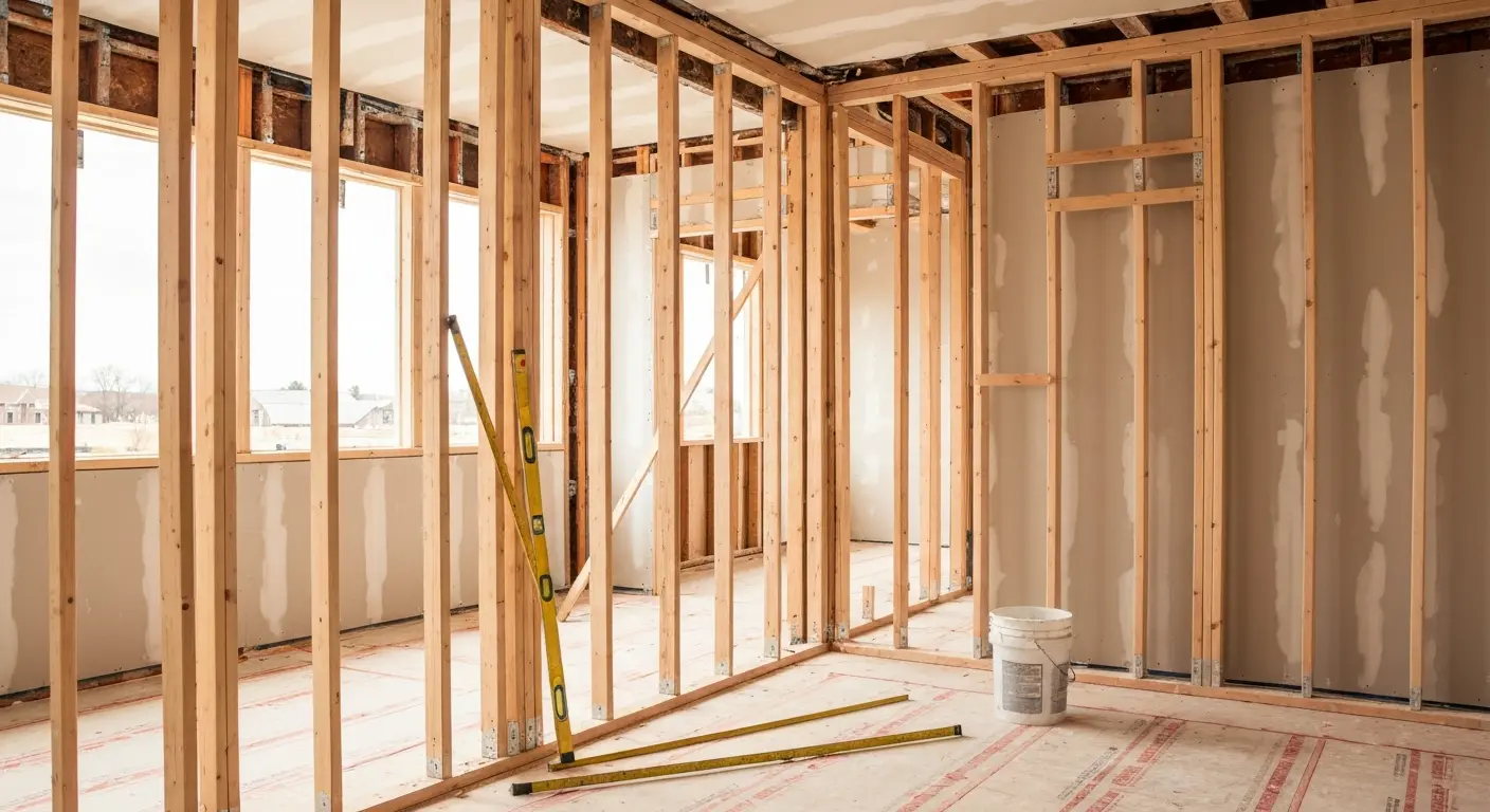 Interior drywall and framing in renovation