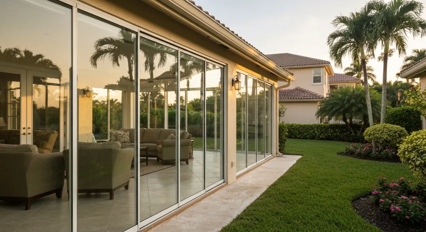 Sunroom addition with glass walls