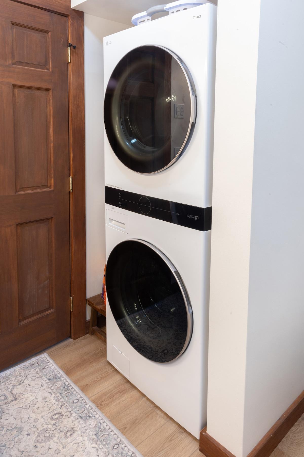 Dirty clothes after hitting the trails or slopes, no worries we have a full size Washer & Dryer in the main bathroom for your laundry needs