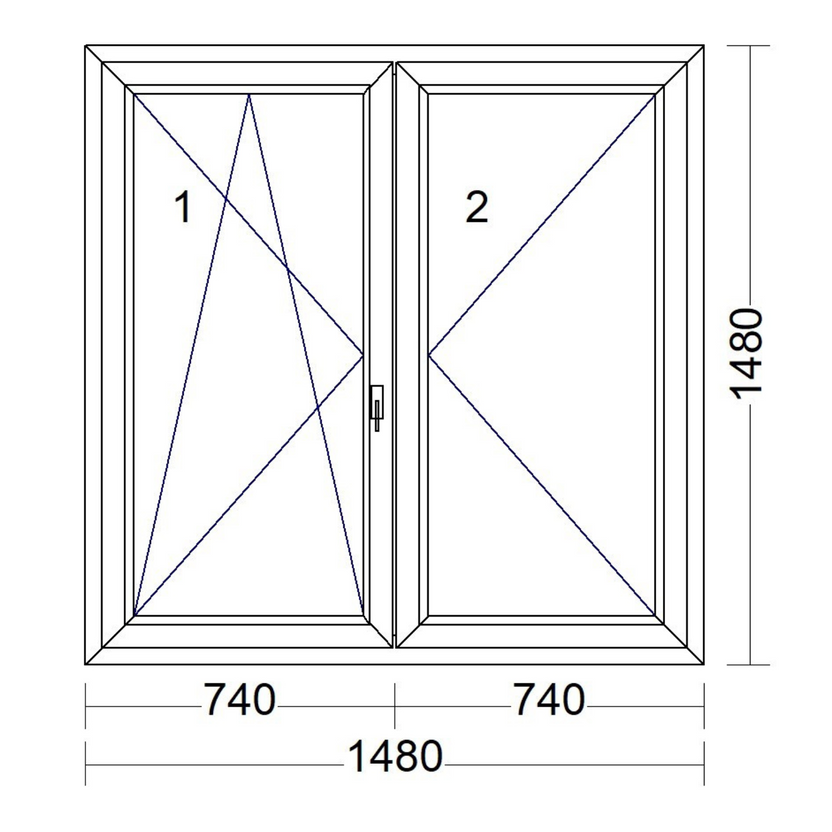Váltószárnyas nyíló + bukó-nyíló 1480mm x  1480mm