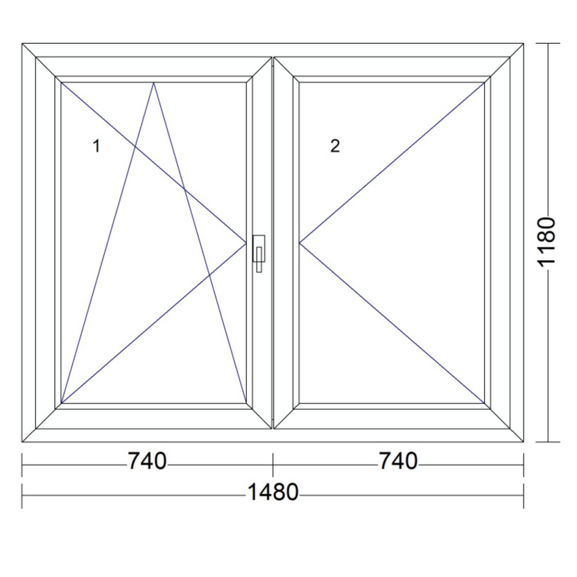 Váltószárnyas nyíló + bukó-nyíló 1480mm × 1180mm