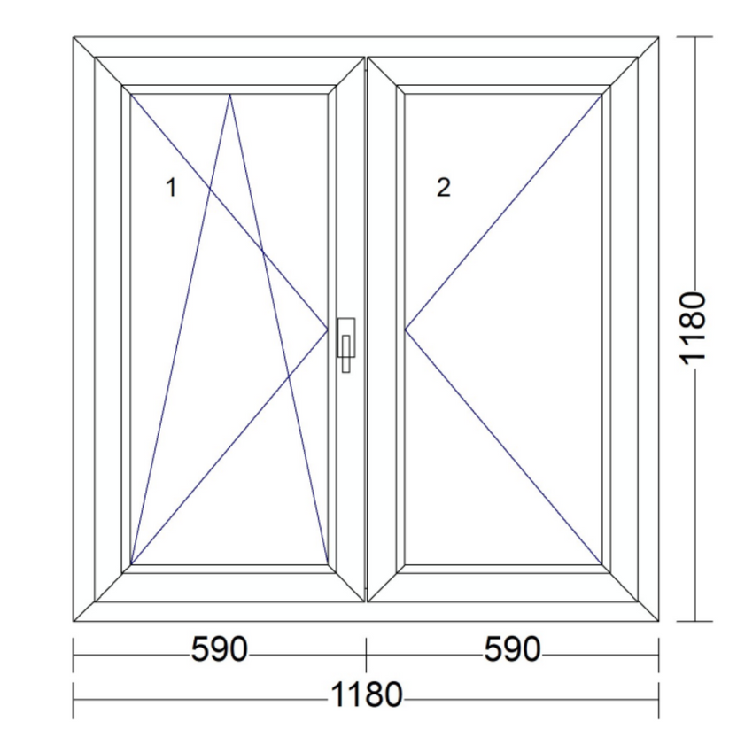 Váltószárnyas nyíló + bukó-nyíló 1180mm × 1180mm