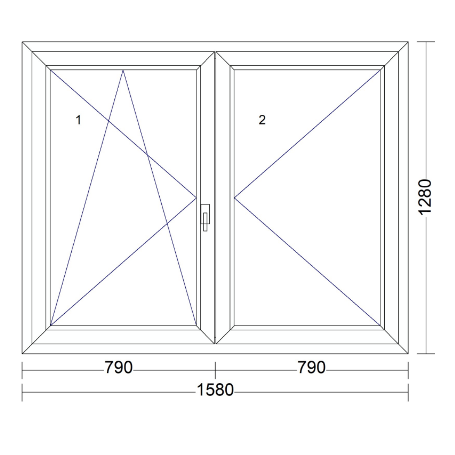 Váltószárnyas nyíló + bukó-nyíló 1580mm x  1280mm
