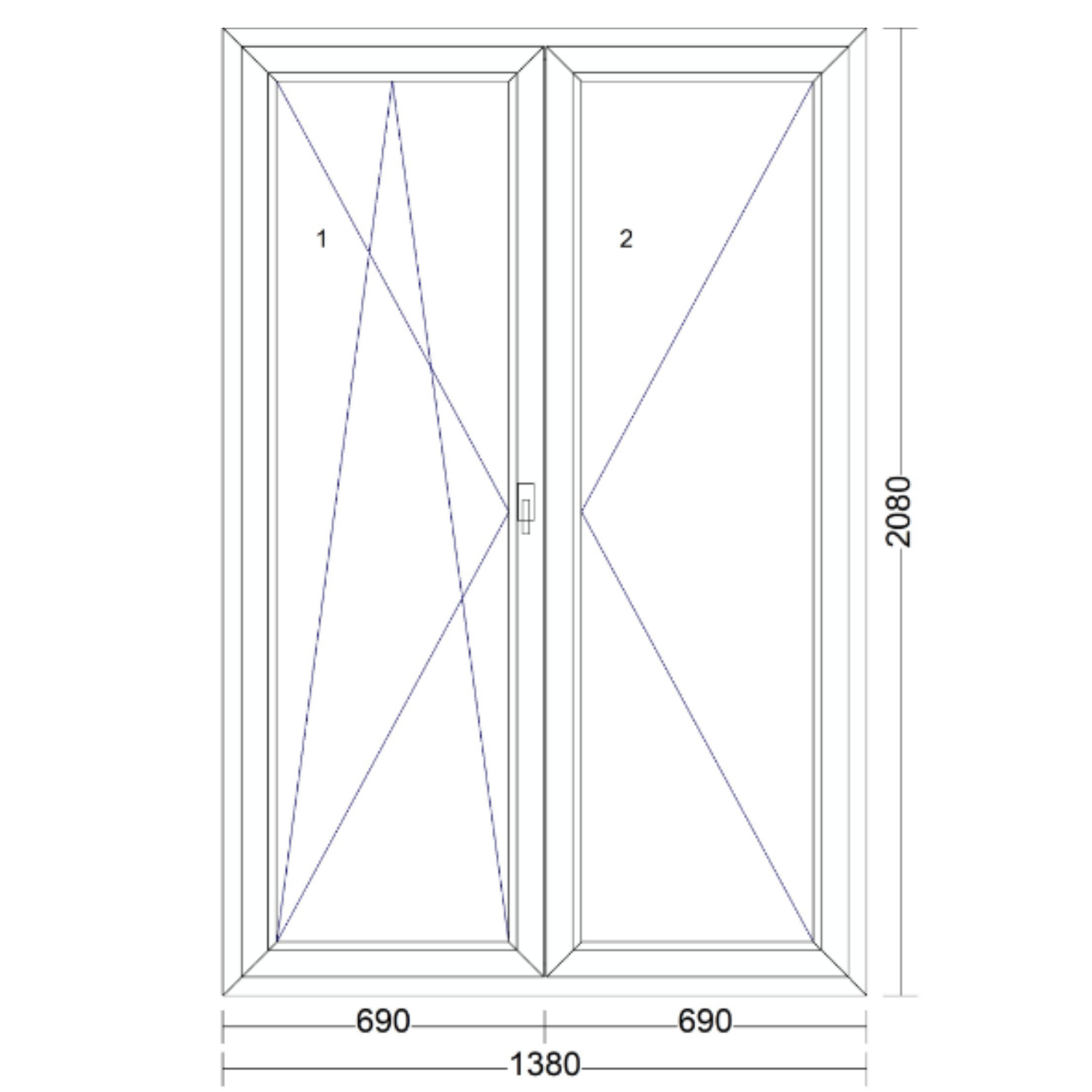 Bukó-nyíló Erkélyajtó 1380mm × 2080mm