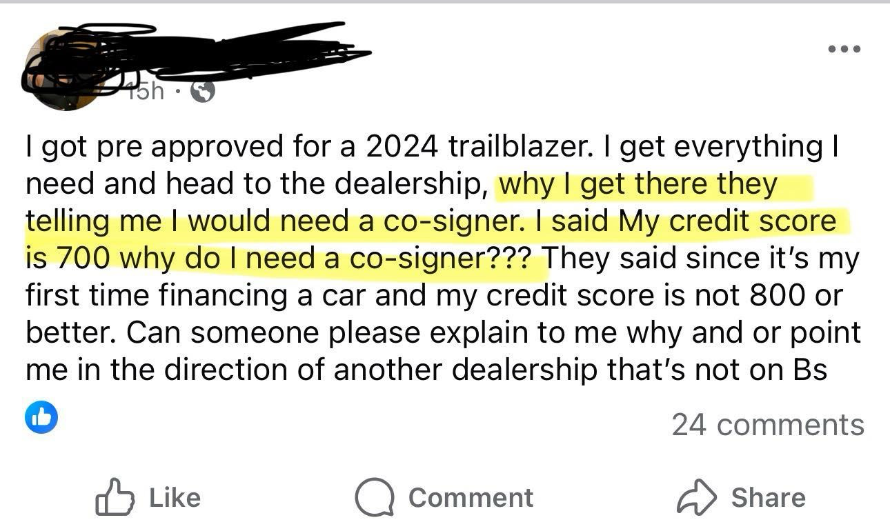 Weak Profile Example - Needed Co-signer