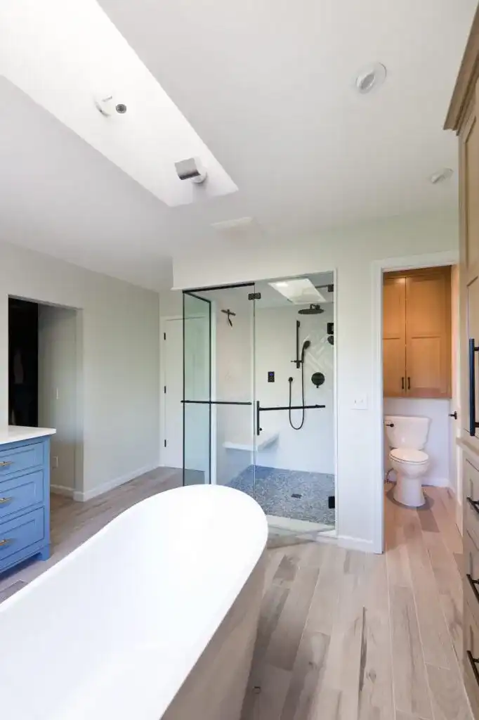 Completed premium bathroom renovation by B&Y Reno Corp — clean tile, refined fixtures, spa-quality result