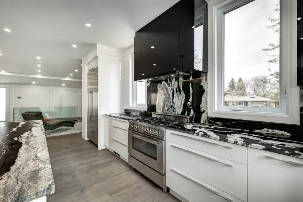 Modern interior with black feature wall and clean finishes