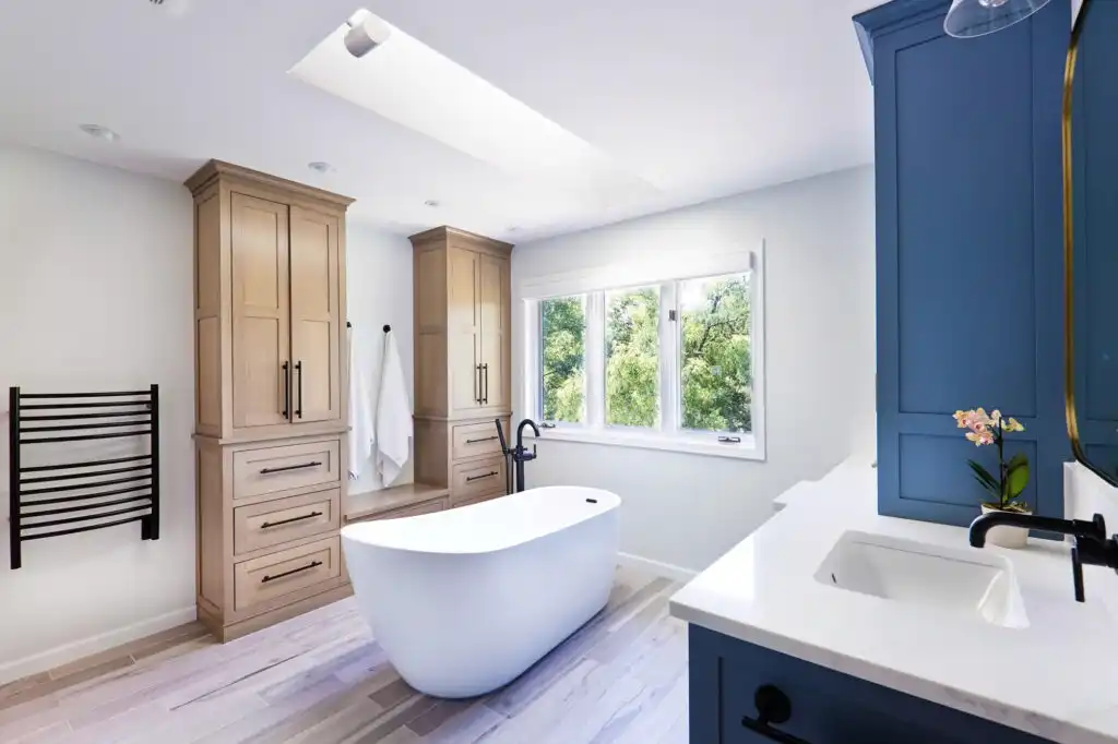 Luxury walk-in shower with glass enclosure and premium finishes