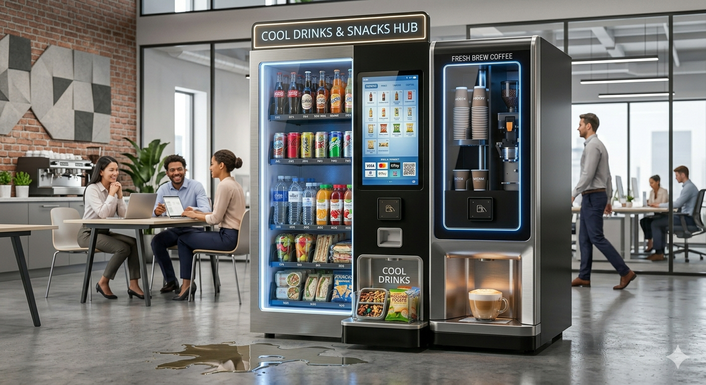 Office vending machines in Orlando breakrooms with snacks drinks and coffee for corporate workplaces