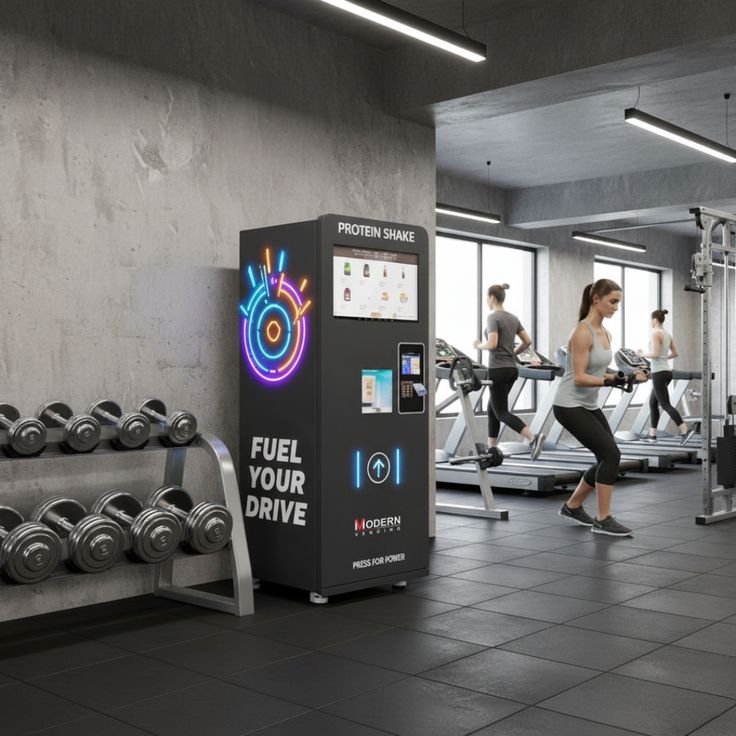 Gym vending machine with protein bars energy drinks and water for fitness centers in Orlando