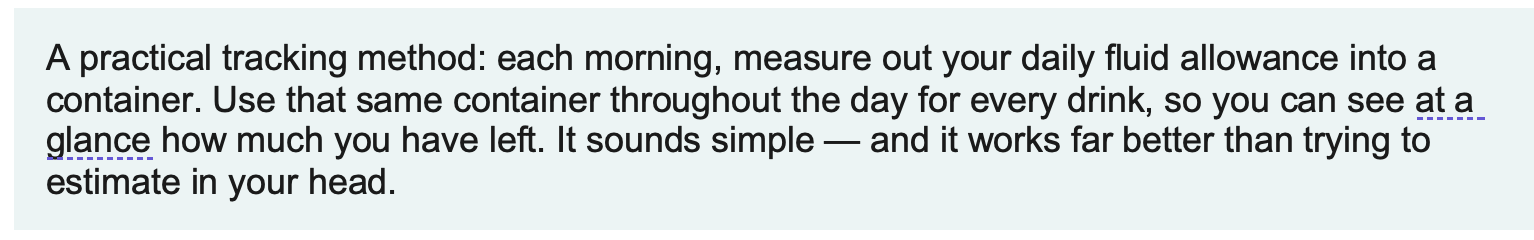 Tip for accurate fluid restriction in heart failure Tip for accurate fluid restriction in heart failure