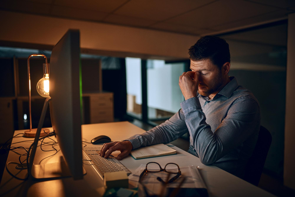 Executive working late at night