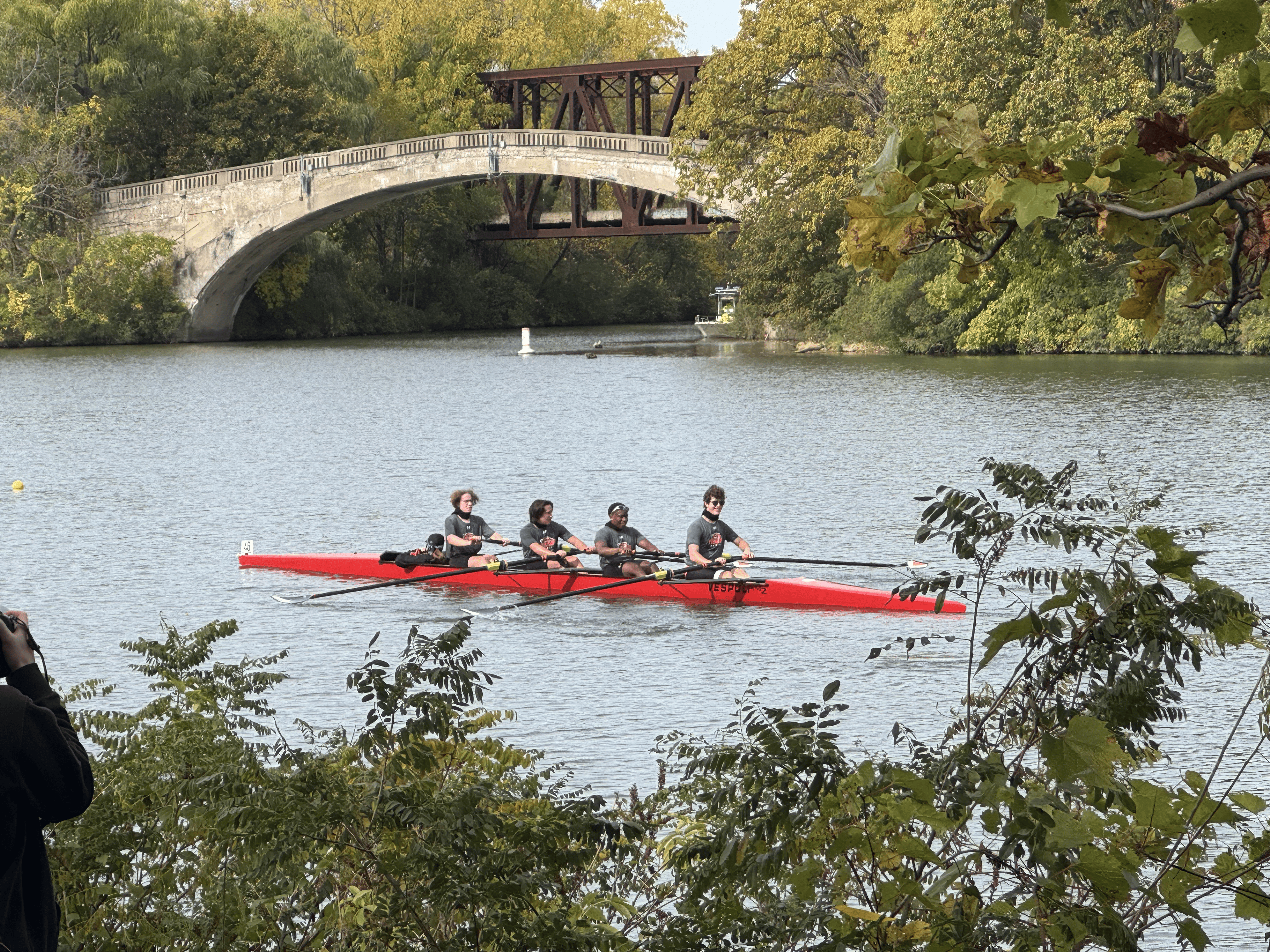 Rowing crew training together on the water