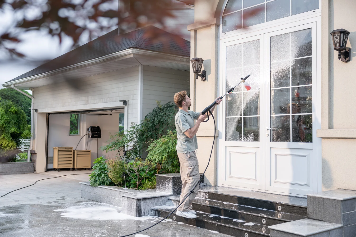 Freshly washed house exterior siding, housewash service, Dallas Texas