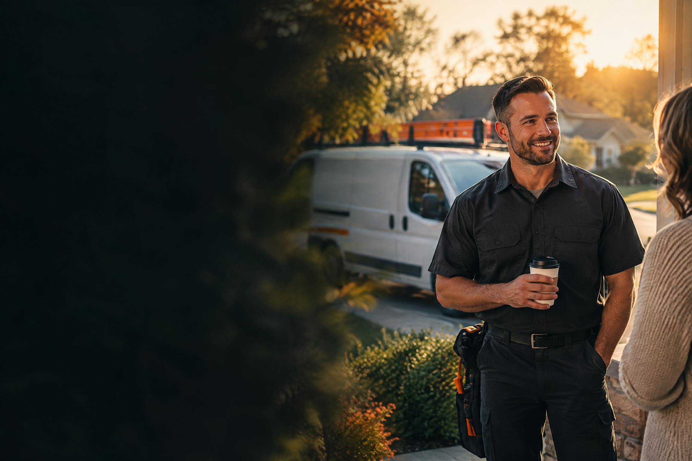 A local home-service professional speaking with a homeowner