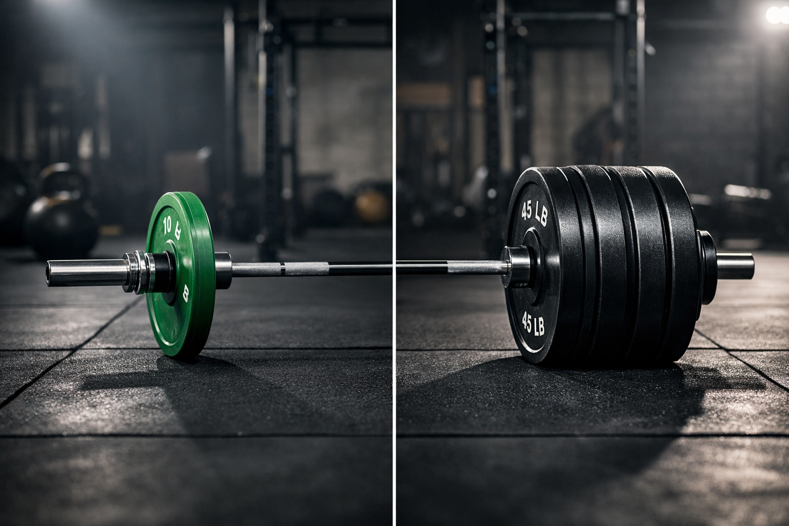 progressive overload strength training example showing barbell with light weight compared to heavy weight progressive overload strength training example showing barbell with light weight compared to heavy weight
