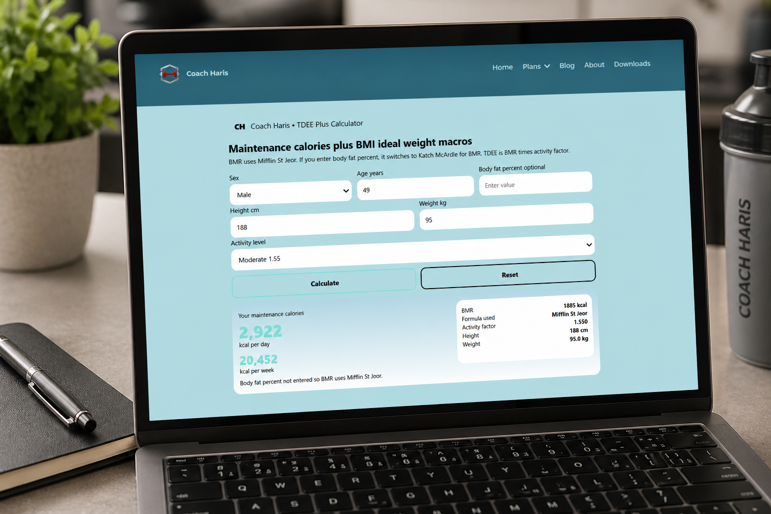 calorie calculator estimating daily intake from height weight age and activity level