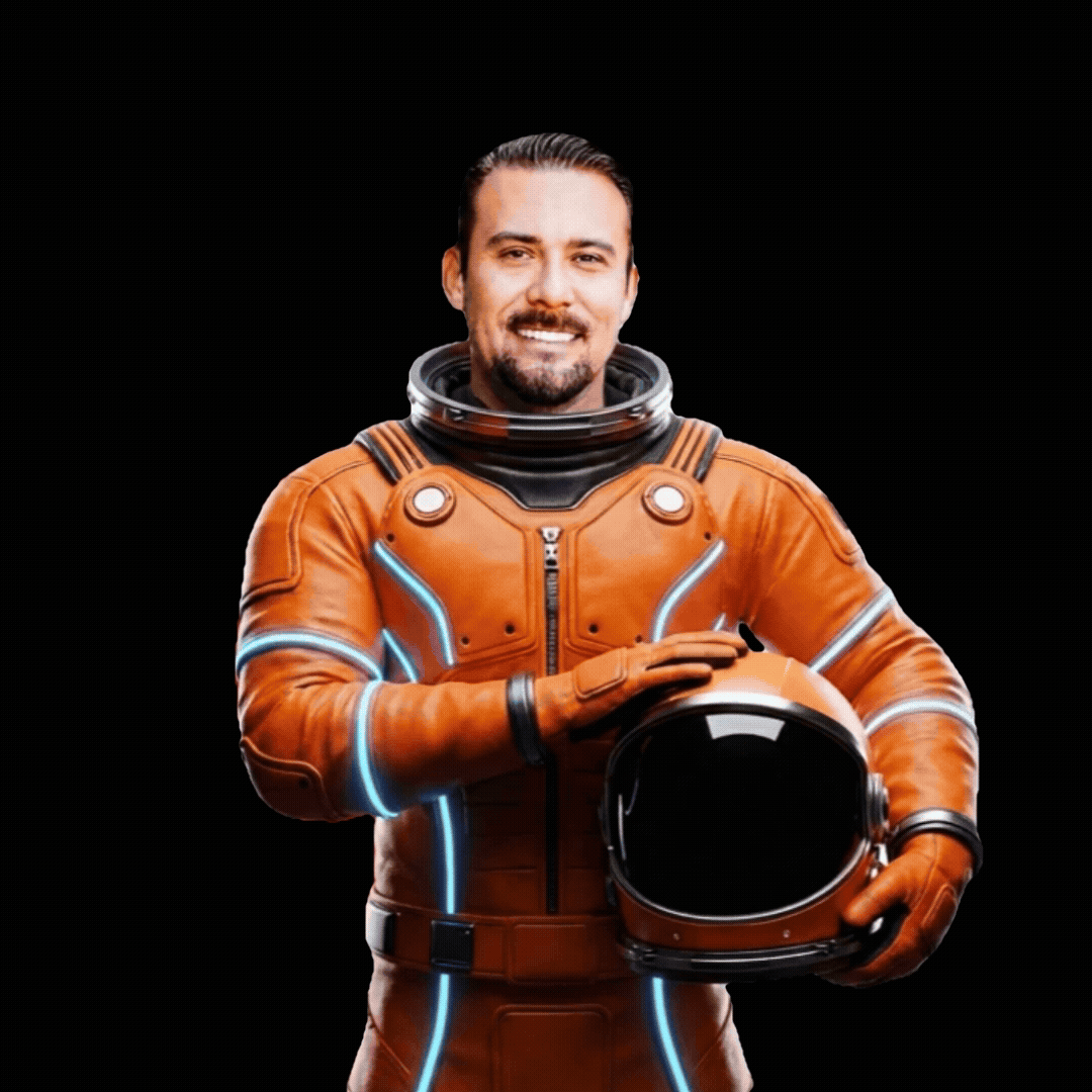 Corey Gray of Launch Automation in an astronaut suit