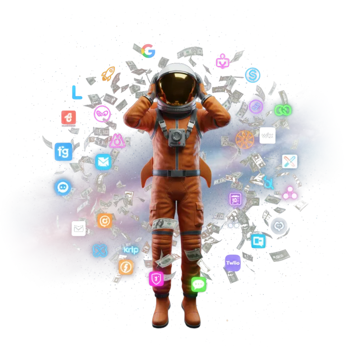 An agent overwhelmed by a storm of disconnected tools and app logos