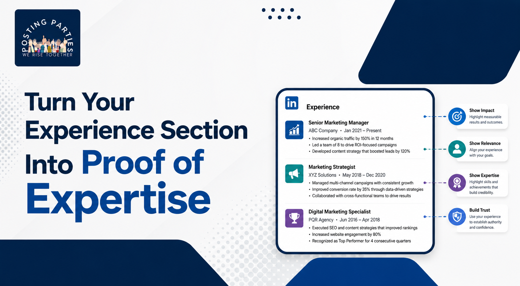 LinkedIn experience section showcasing professional expertise and credibility LinkedIn experience section showcasing professional expertise and credibility