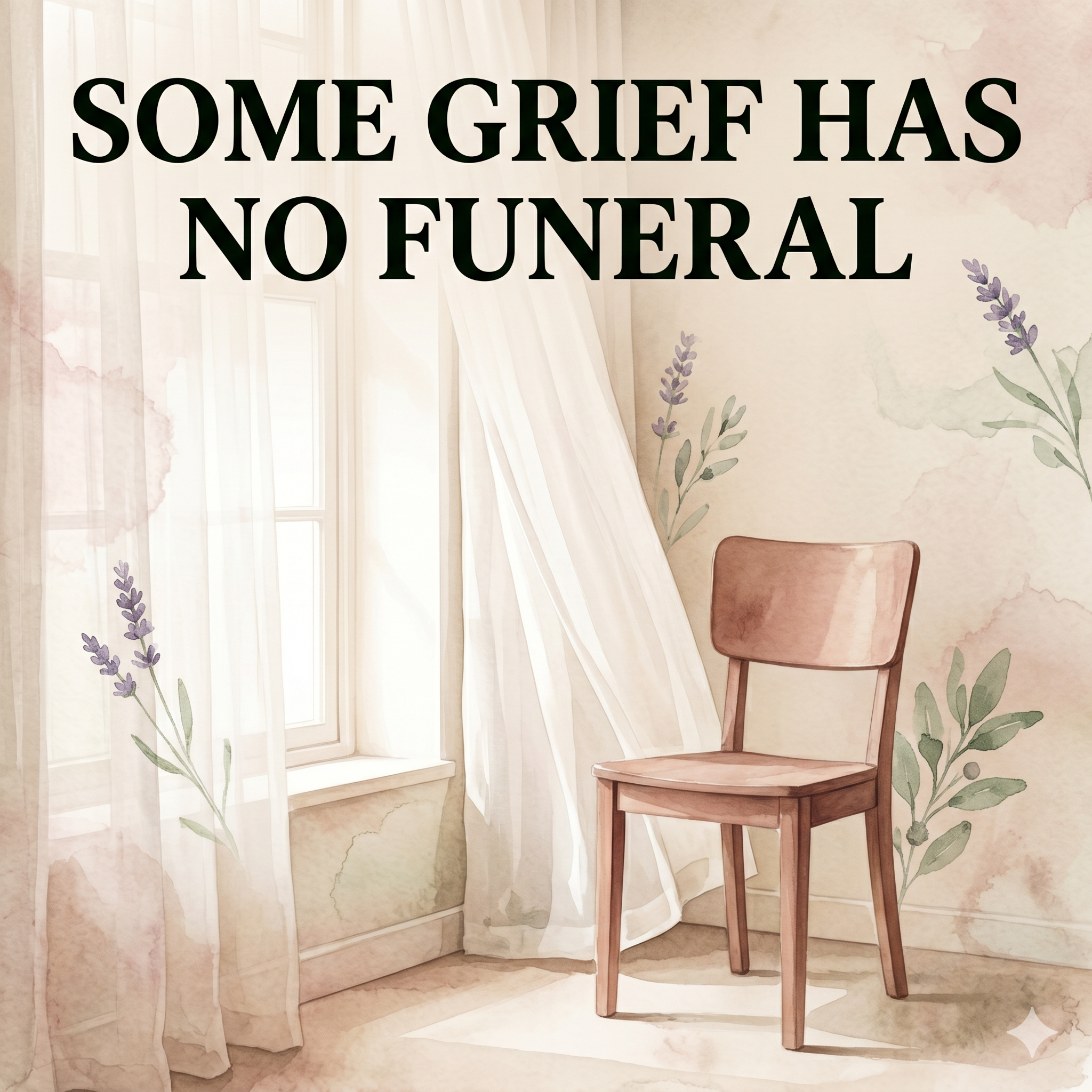 Empty chair beside sunlit window — ambiguous loss and grief that has no funeral