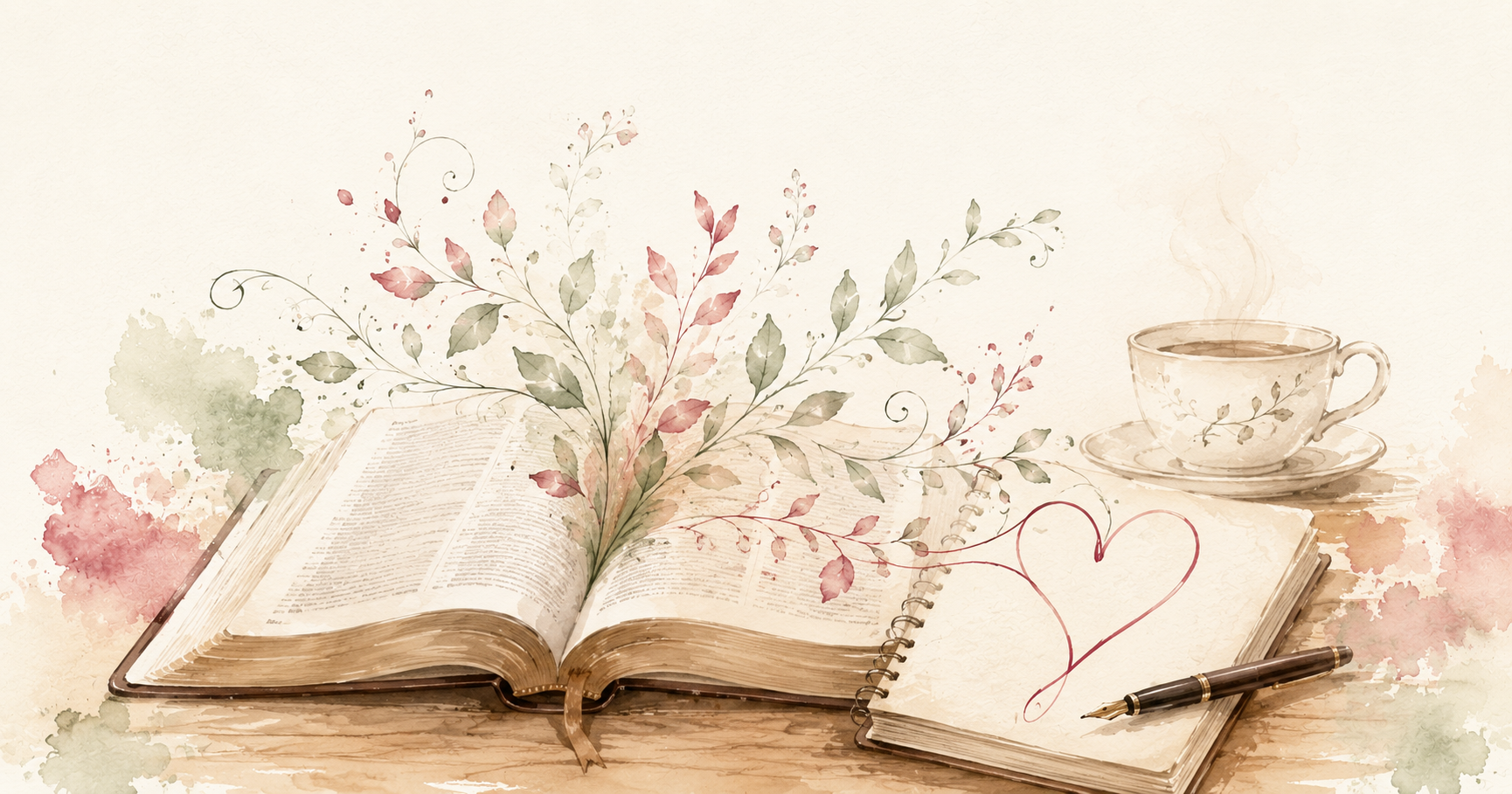 An open Bible and sketchbook connected by botanical watercolour... spiritual practices for calm and prayer methods that work. An open Bible and sketchbook connected by botanical watercolour... spiritual practices for calm and prayer methods that work.