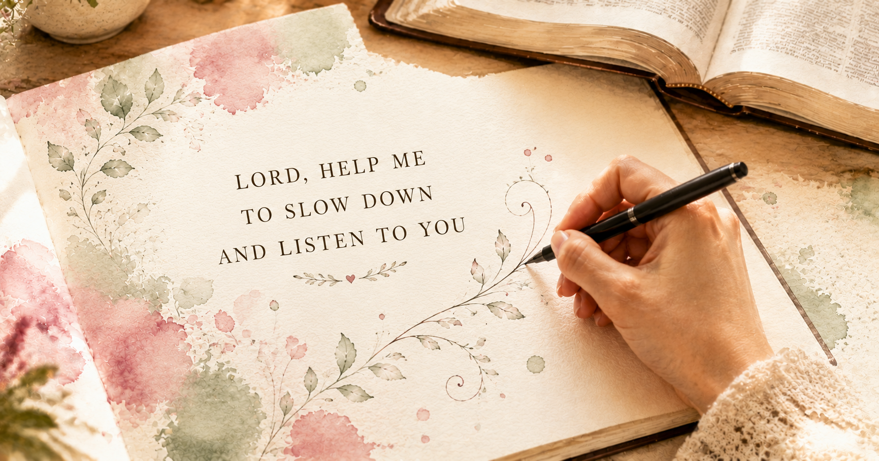 A hand doodling slowly in a sketchbook beside an open Bible... a Christian art journaling practice for nervous system regulation. A hand doodling slowly in a sketchbook beside an open Bible... a Christian art journaling practice for nervous system regulation.