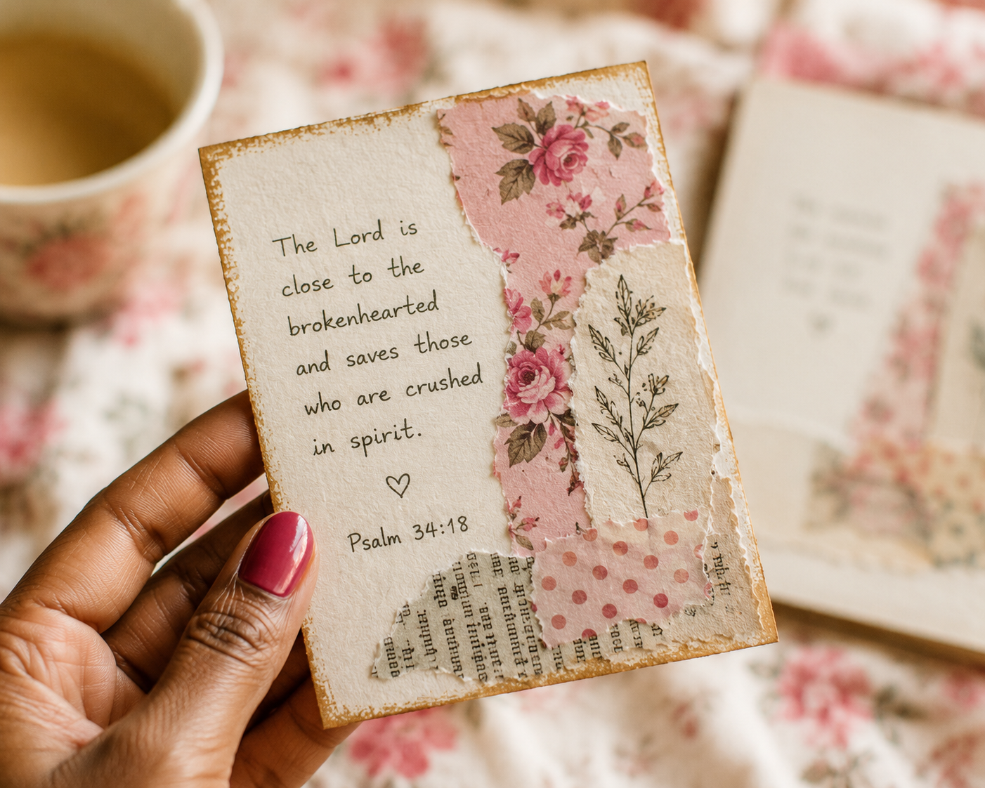A handmade grief comfort card with a comforting Bible verse for grief.
