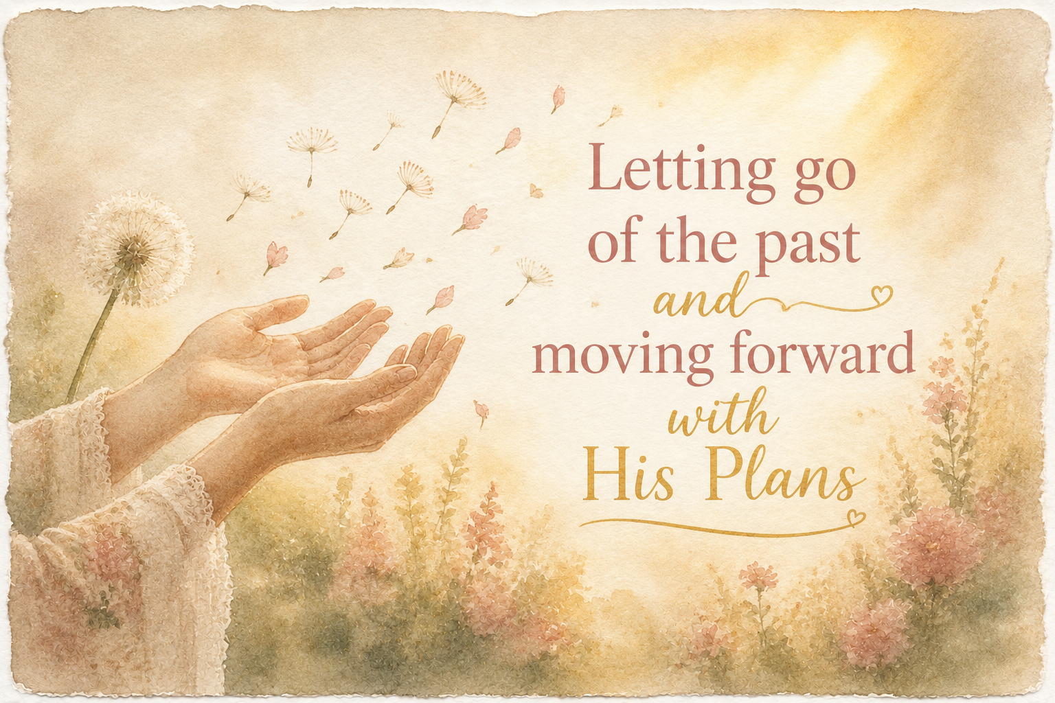 Open hands releasing seeds into the light, a picture of letting go of the past and moving forward