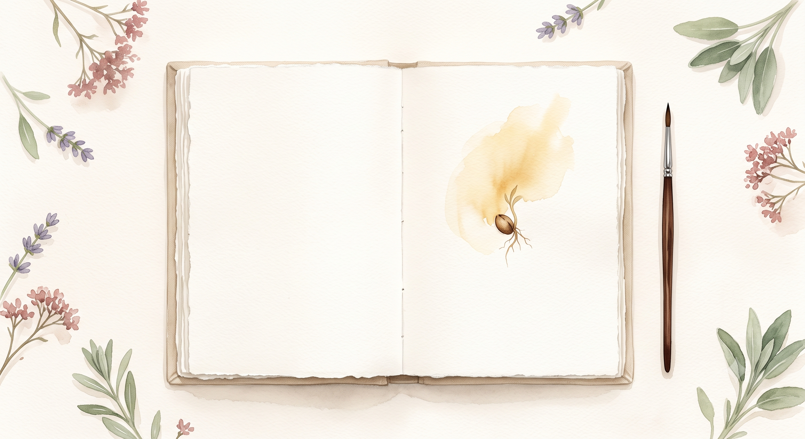 Open journal with a painted seed, beginning a God-given dream